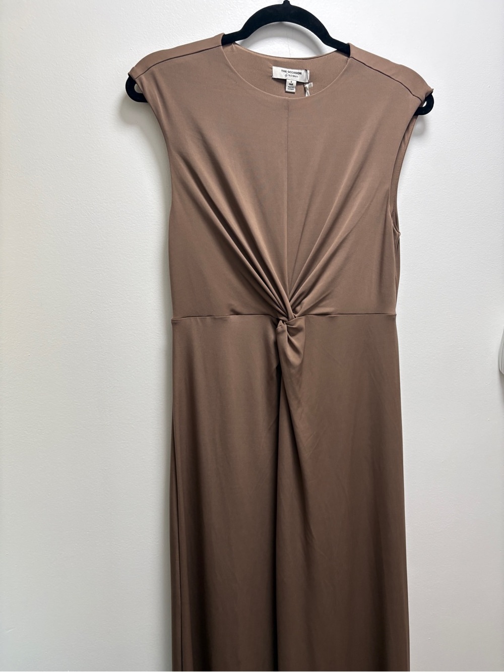 The Occasion Sleeveless Twist-Front Brown Maxi Dress - Small Tall - minimalist